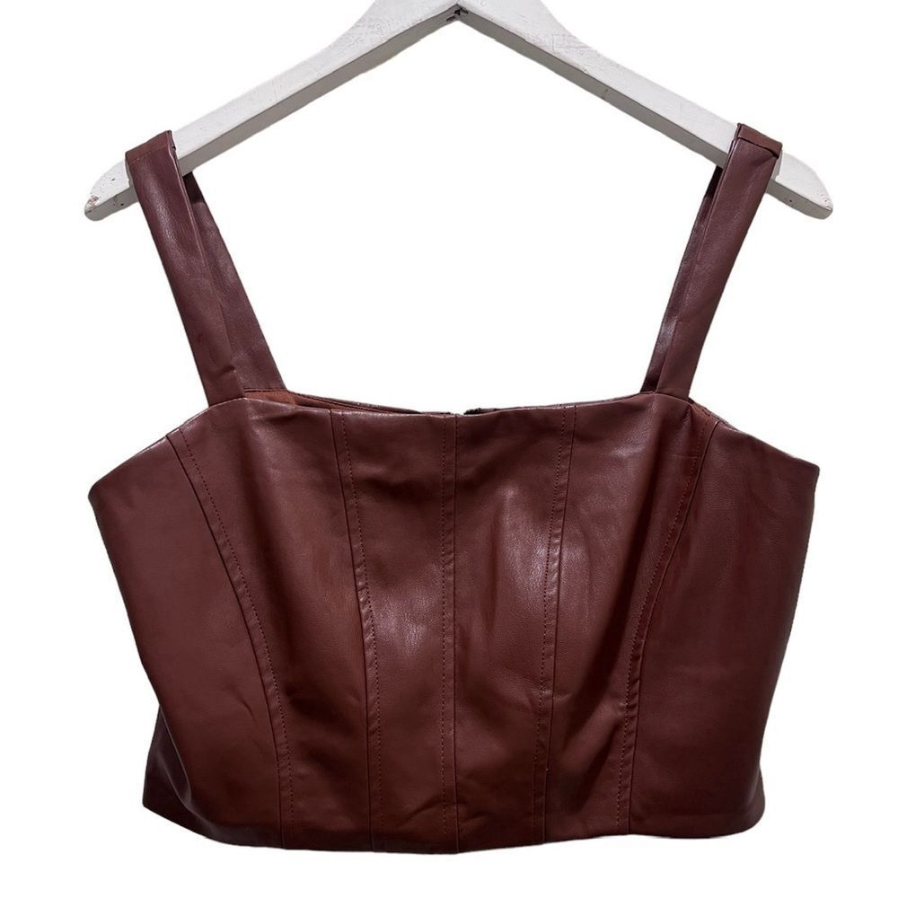 Jason Wu Brown Western Cowgirl Vegan Leather Sleeveless Bustier Corset Zip Top